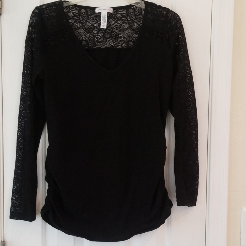 2/$25 Black Lace & LS Ruched Top Maternity L